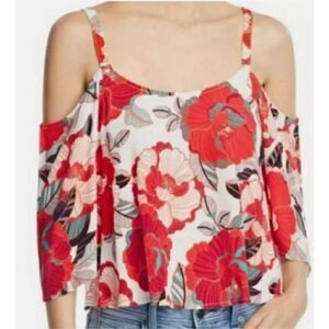 NEW Cupcakes & Cashmere Floral Cold Shoulder Multi Casual Top WOMEN SIZE M